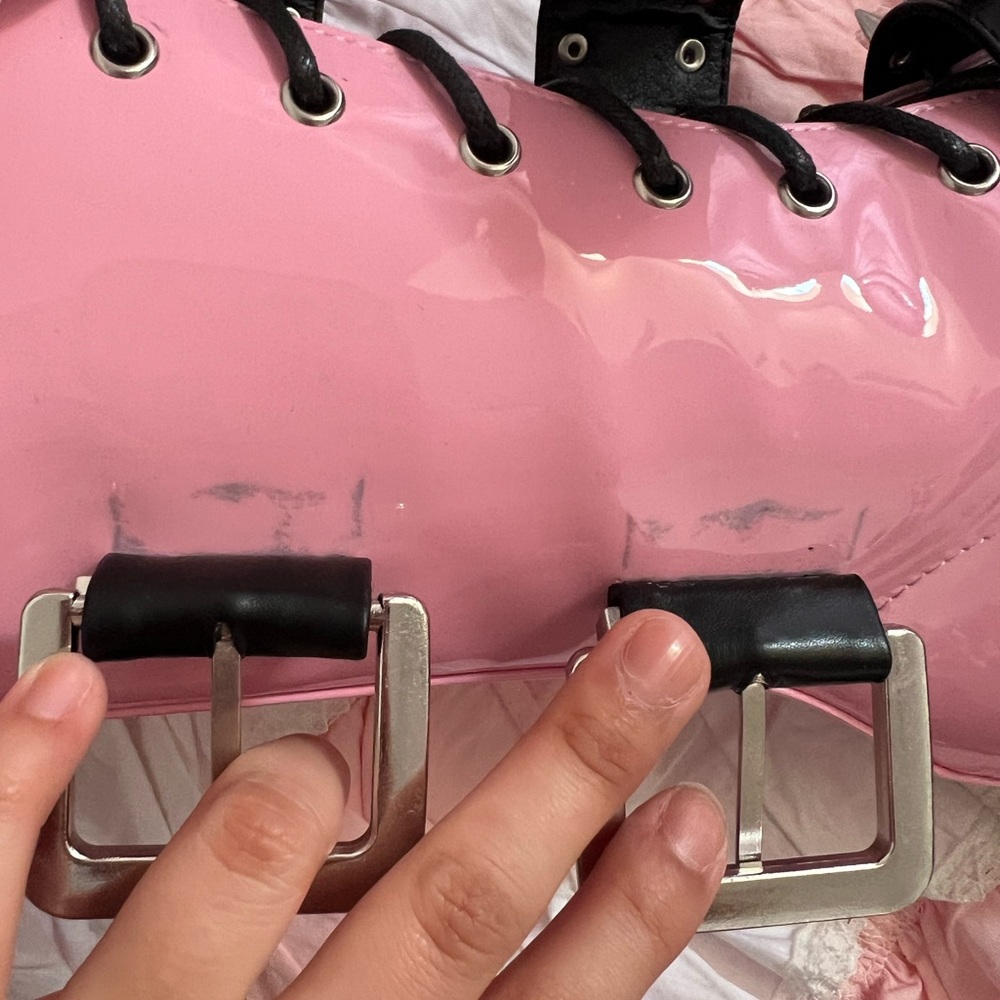 COPY - Dolls Kill Widow Pink and Black Spiked Platform Boots - Picture 5 of 5
